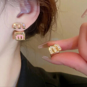 M design earrings with cube backing - designer styling - pick silver or gold NEW